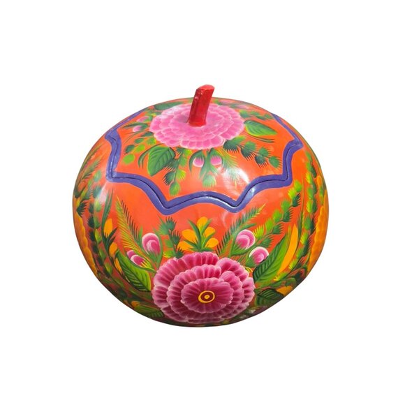 Handcrafted Mexican Painted Gourd Bowl With Floral Design - Picture 4 of 7